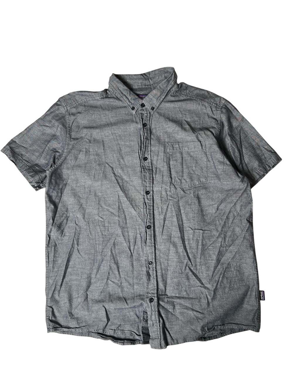 Patagonia Shirt Mens XL Gray Chambray Short Sleeve Button Up Collared Casual